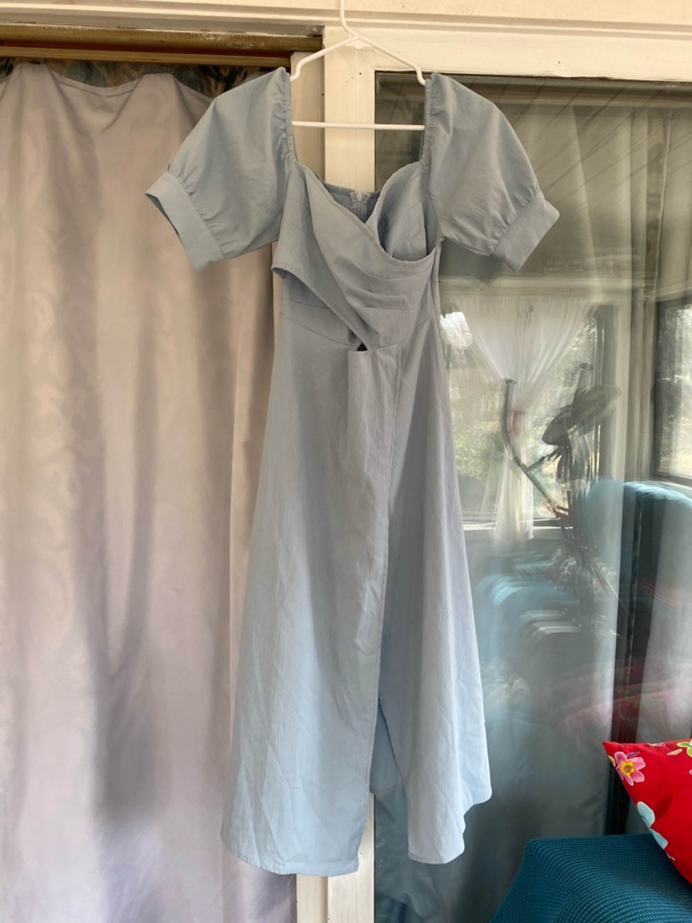 Blue midi faux wrap dress